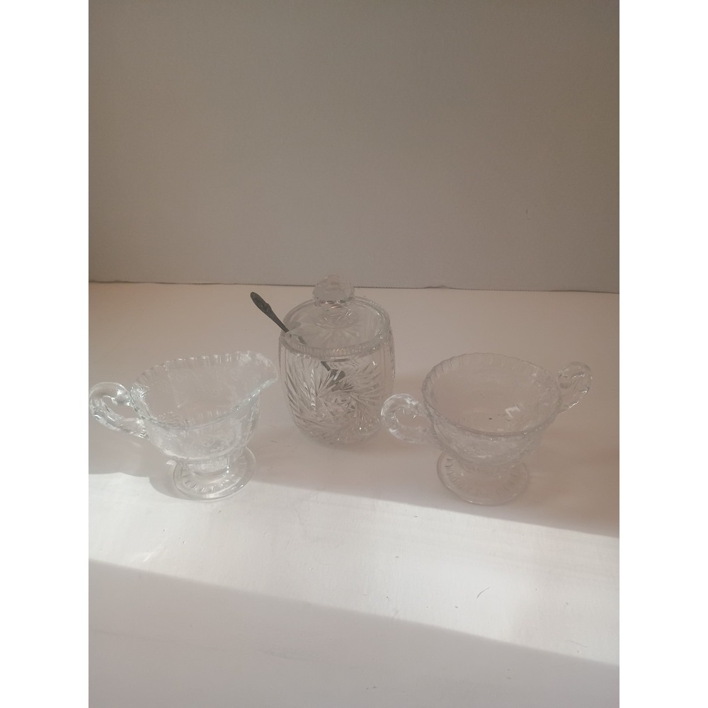 Vintage Mini Crystal Creamer - Covered Sugar Bowl Set Early American Pattern